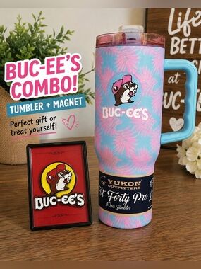 💖 Buc-ee’s 40oz Yukon Outfitters Tumbler | Pink & Blue Tropical 🌴✨ | HTF | Cupho
